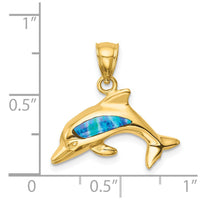 Load image into Gallery viewer, 14K Lab Created Opal Dolphin Pendant

