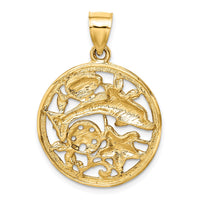 Load image into Gallery viewer, 14K Diamond-cut Dolphin and Shells Circle Pendant
