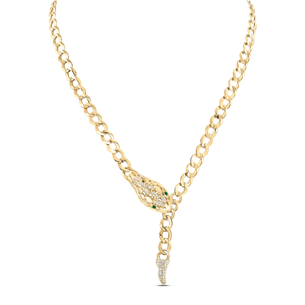 3/4CTW-DIA ANA M 1/10CTW RD-EM NAT GEM SNAKE NECKLACE(18INCH)
