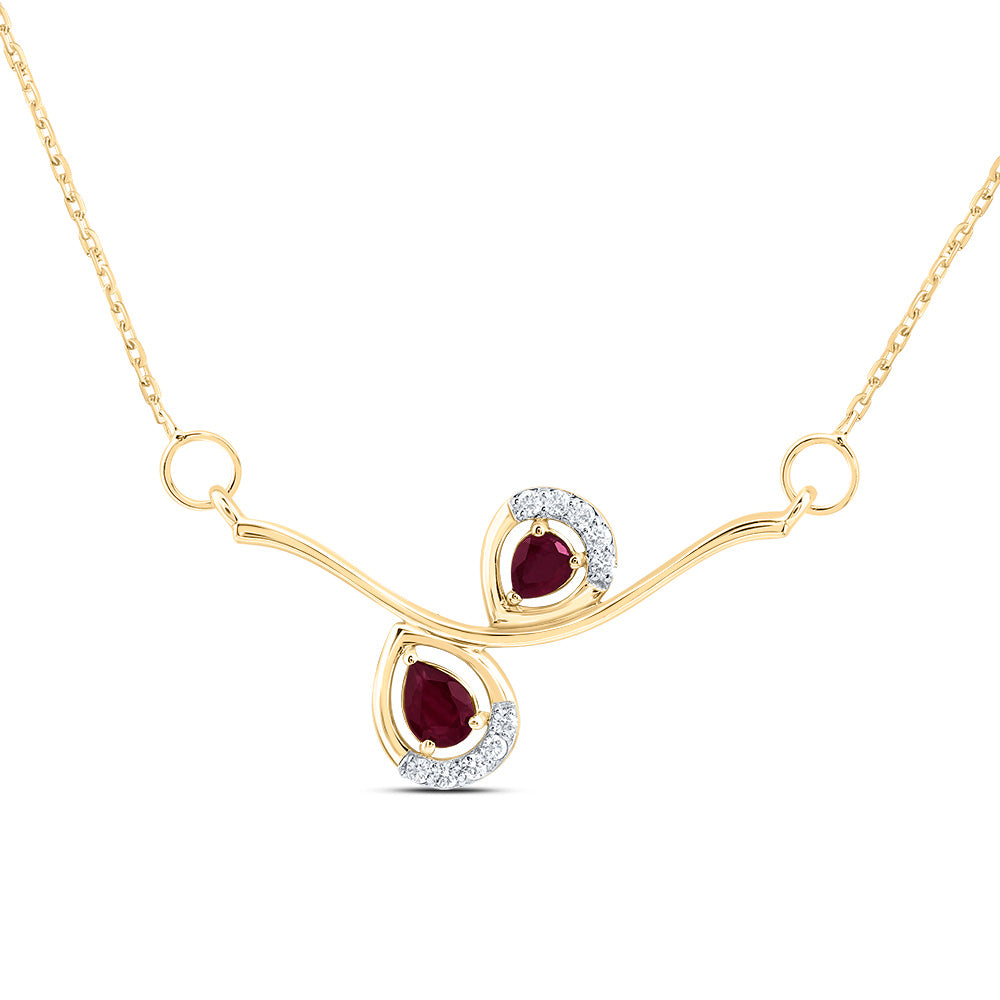 1/20CTW-DIA CN 1/4CTW PS-RUBY NAT GEM FASHION NECKLACE(18 INCH)