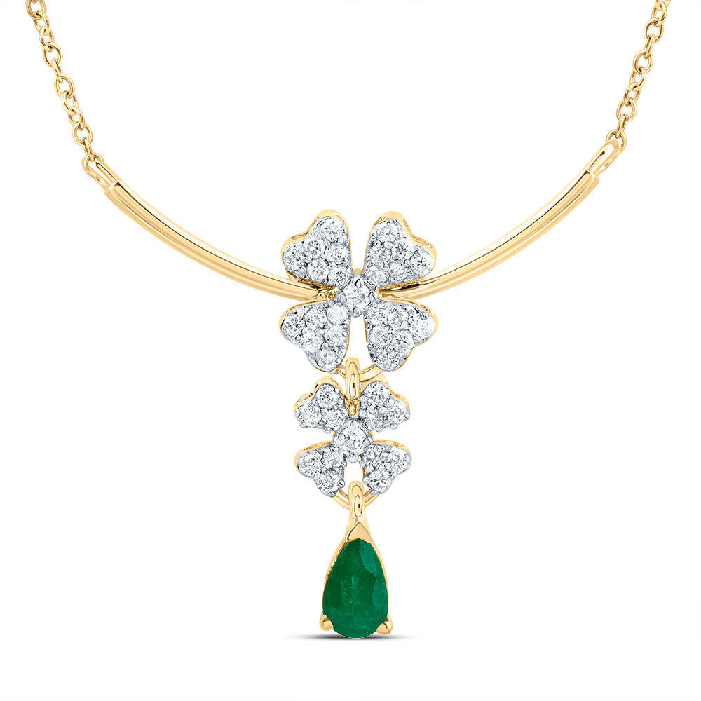 1/5CTW-DIA CN 6X4MM PS-EM NAT GEM FASHION FLOWER NECKLACE(18 INCH)