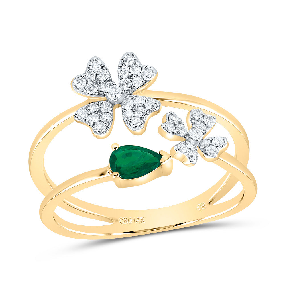 1/5CTW-DIA CN 5X3MM PS-EM NAT GEM FASHION FLOWER RING