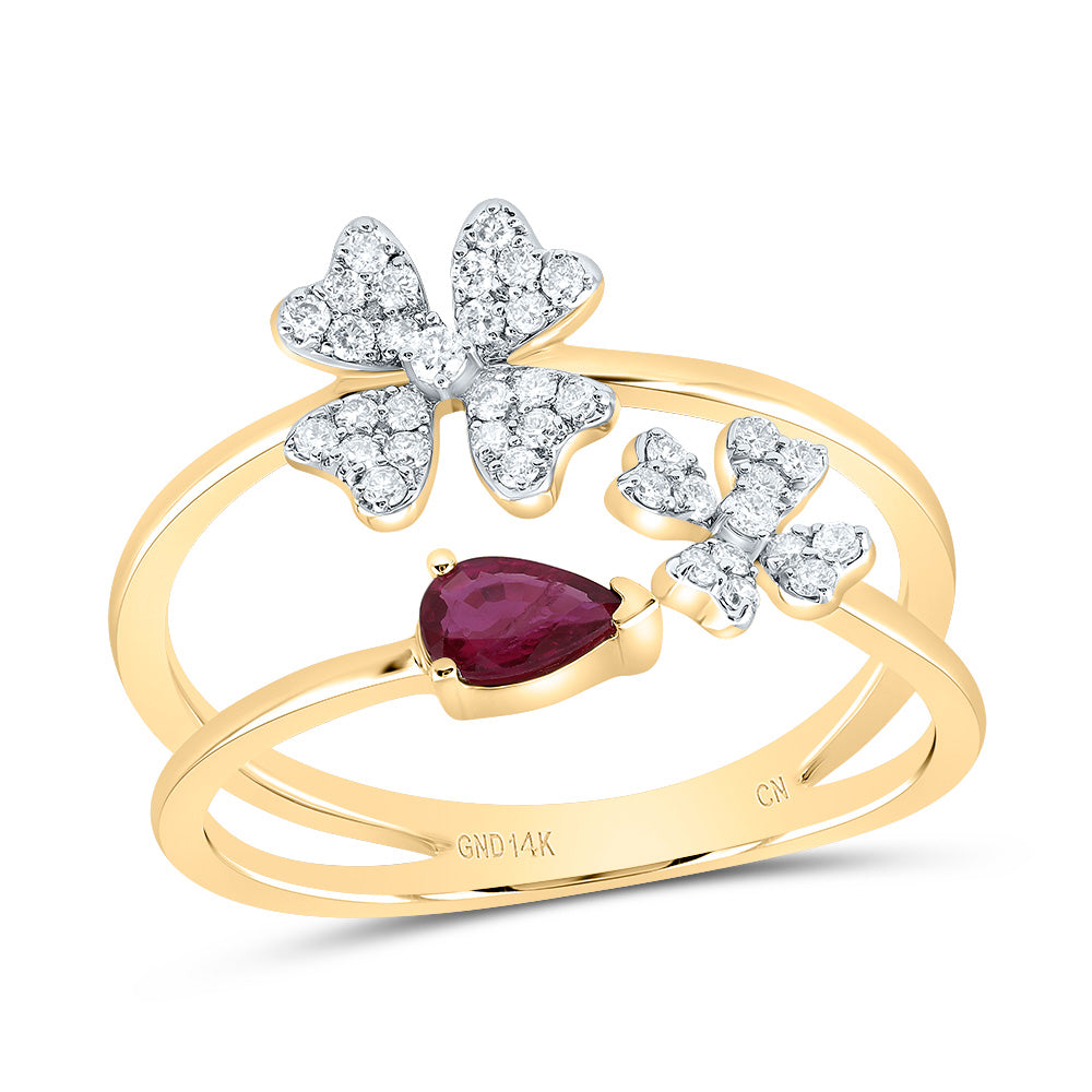 1/5CTW-DIA CN 5X3MM PS-RUBY NAT GEM FASHION FLOWER RING