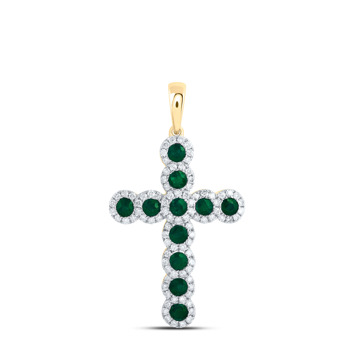 1/2CTW-DIA CN 3/4CTW-RD-EM NAT GEM CROSS PENDANT