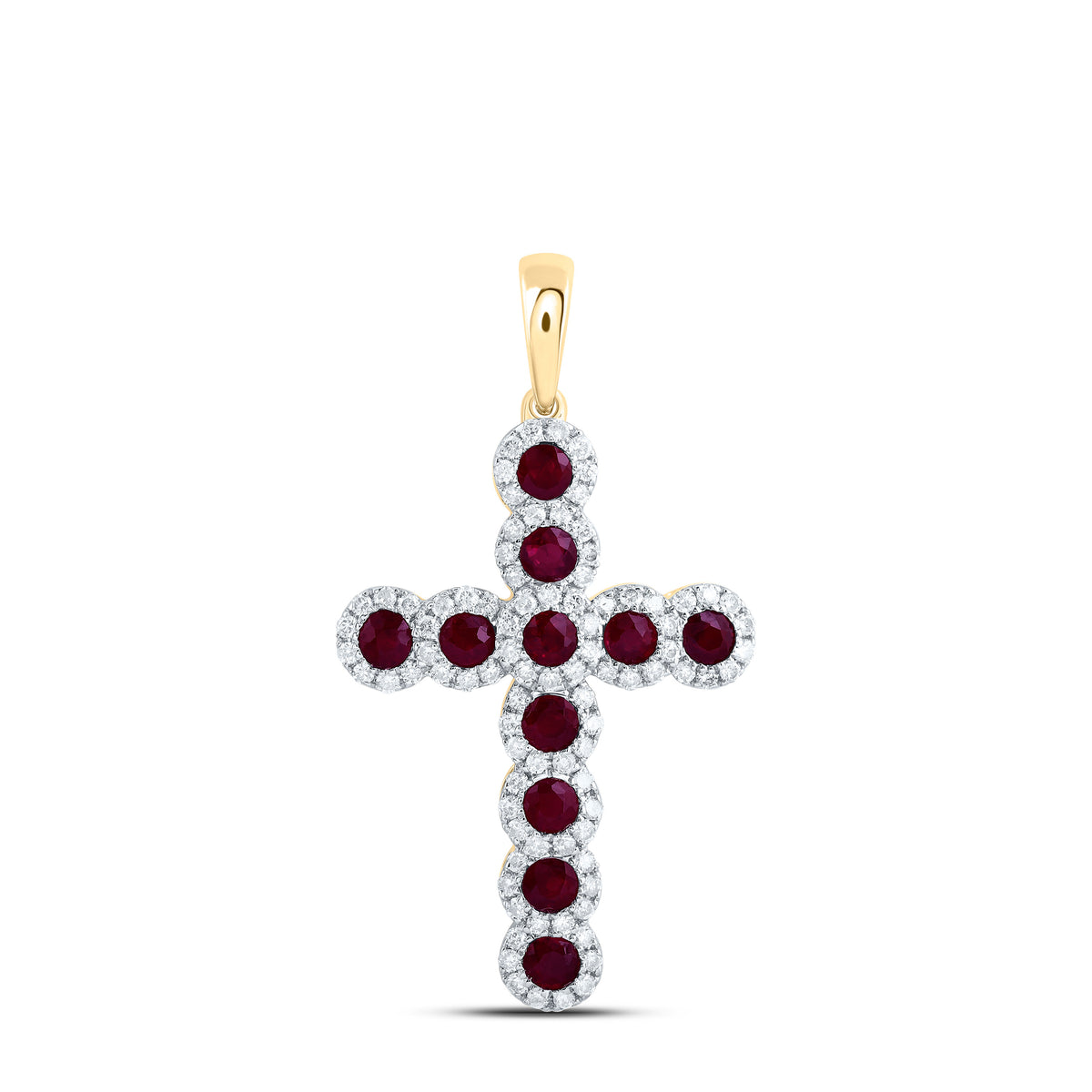 1/2CTW-DIA CN 1 1/5CTW-RD-RU NAT GEM CROSS PENDANT