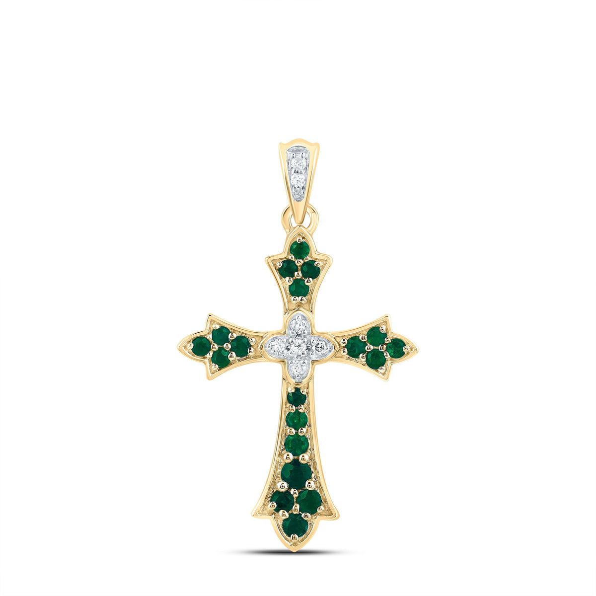 1/20CTW-DIA CN 1/4CTW-RD-EM NAT GEM CROSS PENDANT