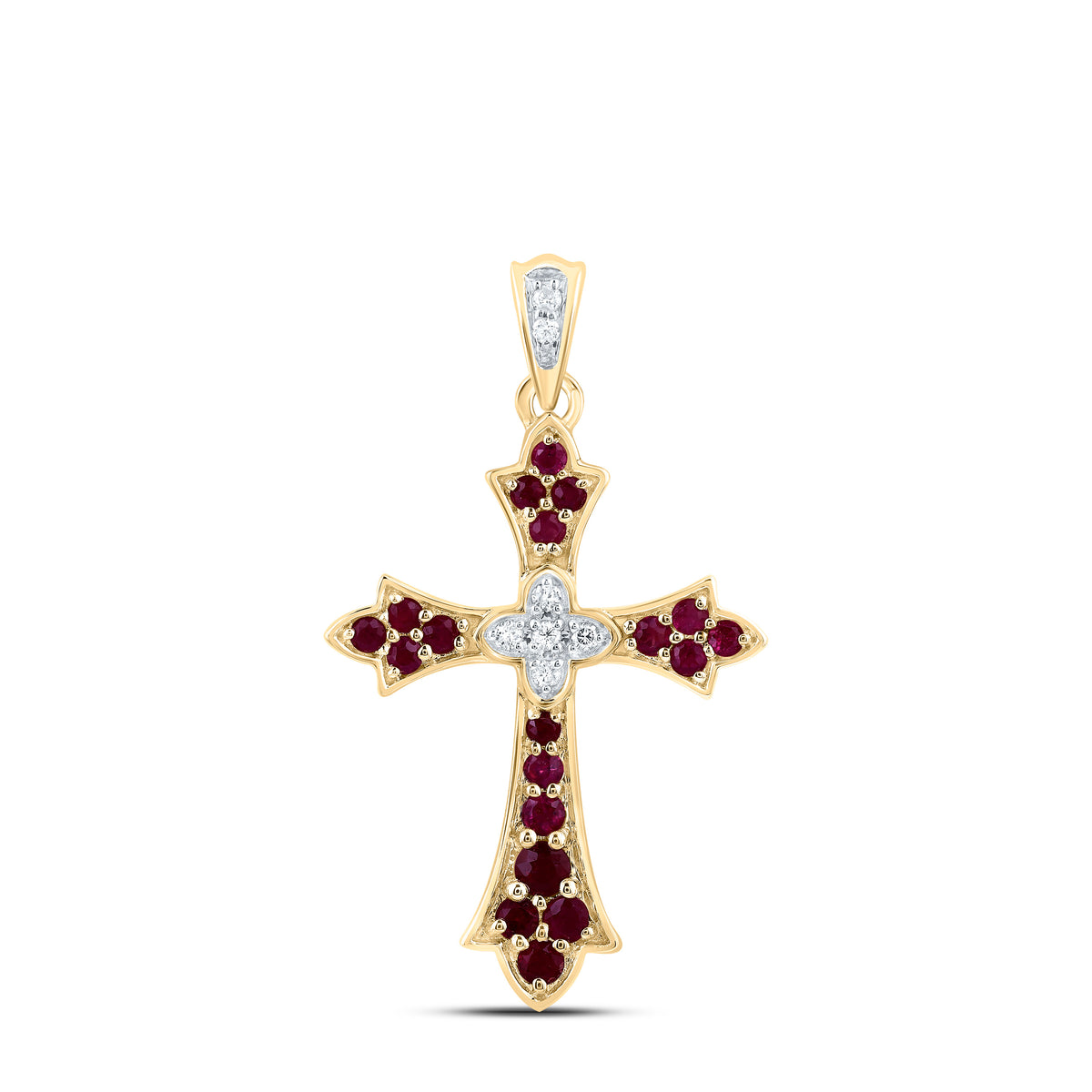 1/20CTW-DIA CN 1/3CTW-RD-RU NAT GEM CROSS PENDANT