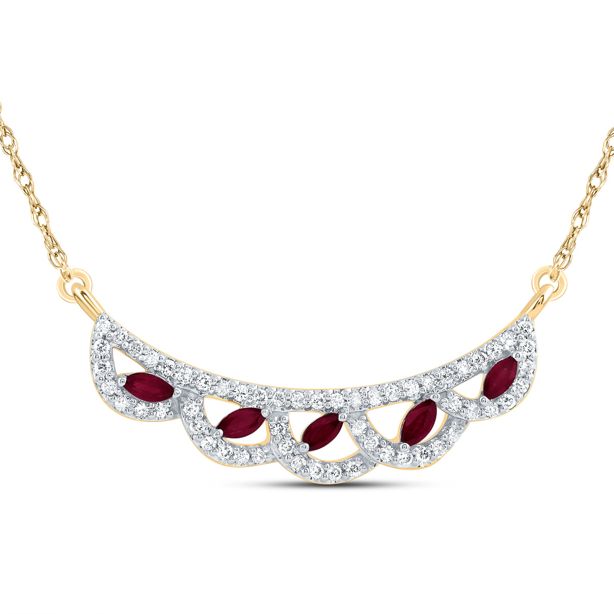 1/4CTW-DIA CN 1/5CTW MQ-RU NAT GEM FASHION NECKLACE (18 INCH)