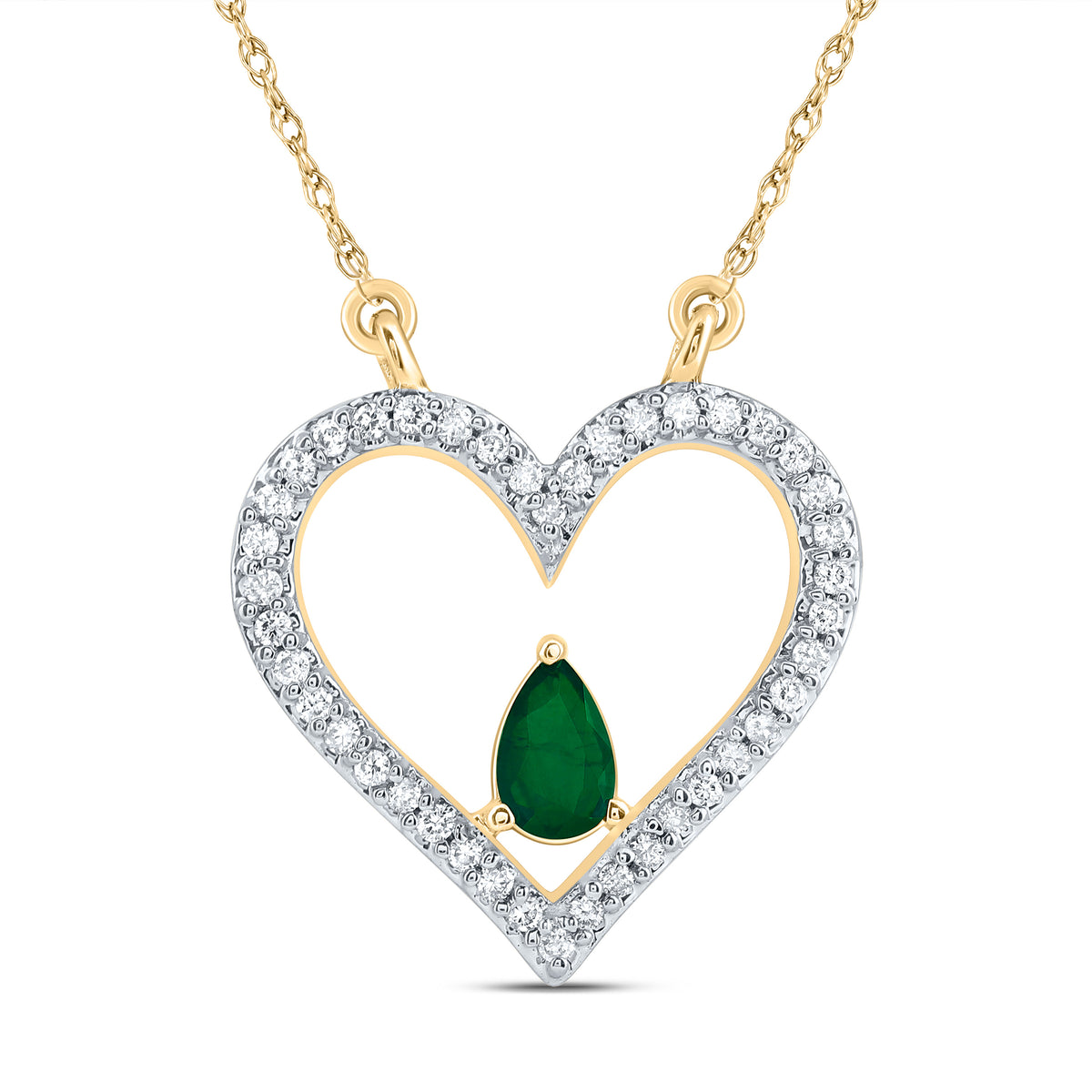 1/6CTW-DIA CN 5X3MM PS-EM NAT GEM FASHION HEART NECKLACE (18 INCH)