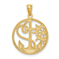 Load image into Gallery viewer, 14K W/ Rhodium Cross Anchor Captain Wheel Pendant
