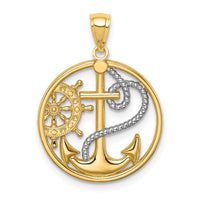 Load image into Gallery viewer, 14K W/ Rhodium Cross Anchor Captain Wheel Pendant
