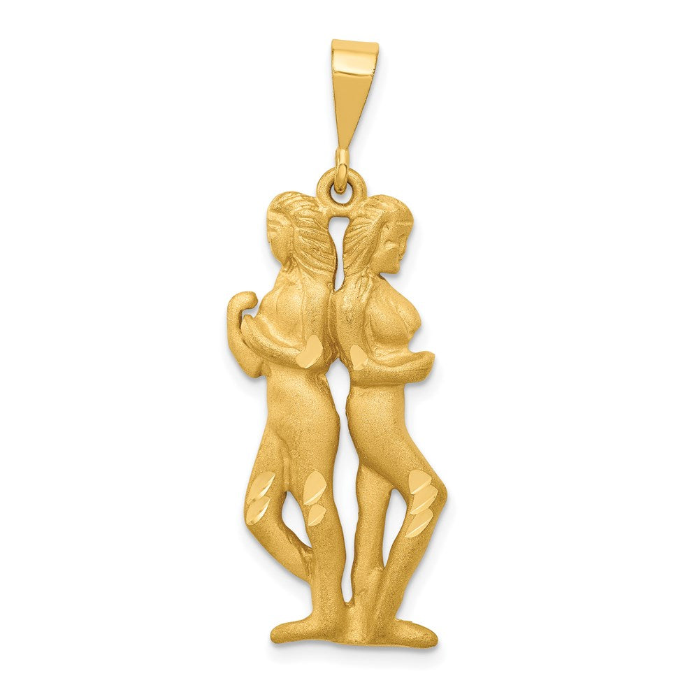 14k Satin Diamond-cut Gemini Zodiac Charm