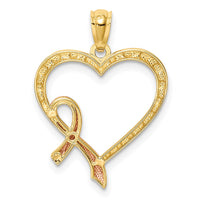 Load image into Gallery viewer, 14K Rose Rhodium Pink Ribbon with Heart Pendant

