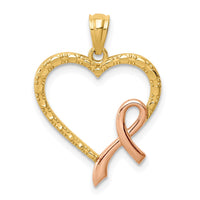 Load image into Gallery viewer, 14K Rose Rhodium Pink Ribbon with Heart Pendant
