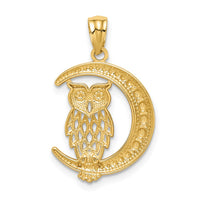 Load image into Gallery viewer, 14K White Rhodium D/C Owl on the Moon Pendant
