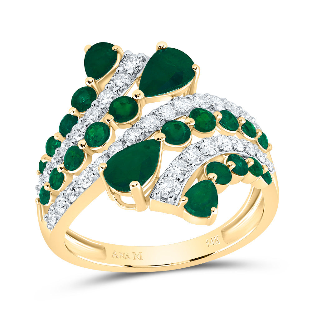 3/4CTW-DIA ANA M 3/4CTW RD-EM, 1CTW PS-EM NAT GEM RING