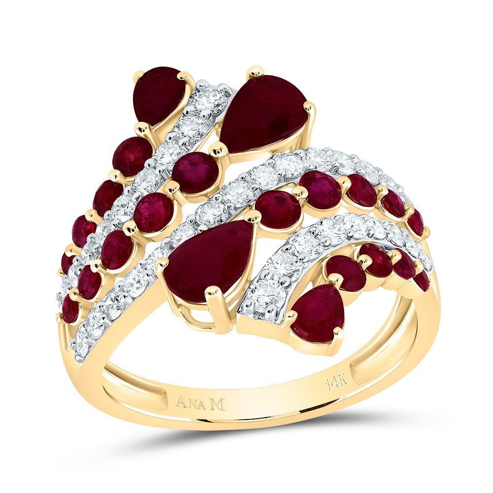 3/4CTW-DIA ANA M 1CTW RD-RU, 1 3/8CTW PS-RU NAT GEM RING