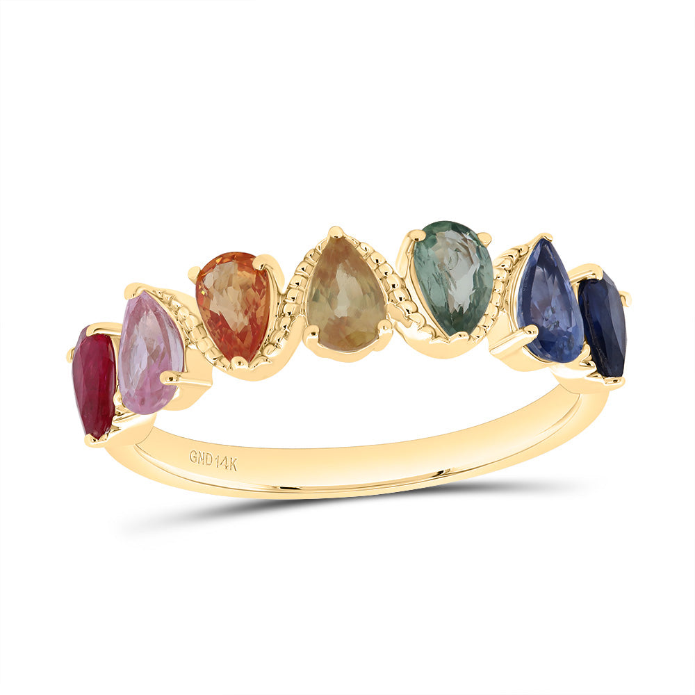 1 3/4CTW PS-NAT GEM MULTI CLR SAPPHIRE PEAR RING