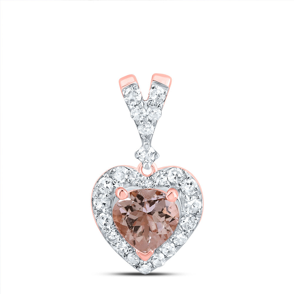1/6CTW-DIA CN, 4.5MM HEART-MORGANITE FASHION PENDANT