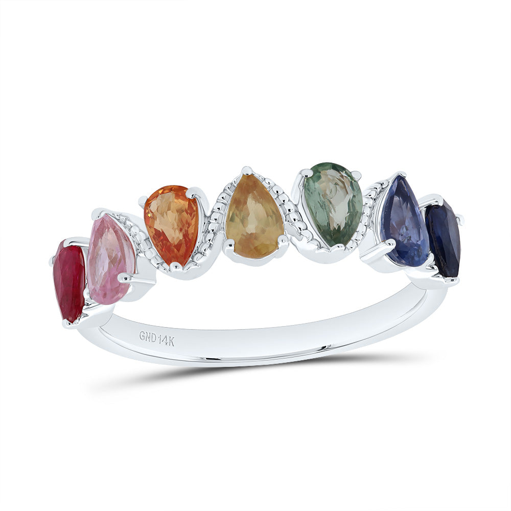 1 3/4CTW PS-NAT GEM MULTI CLR SAPPHIRE PEAR RING