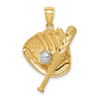 Load image into Gallery viewer, 14K D/C White Rhodium Baseball Bat Glove Ball Pendant
