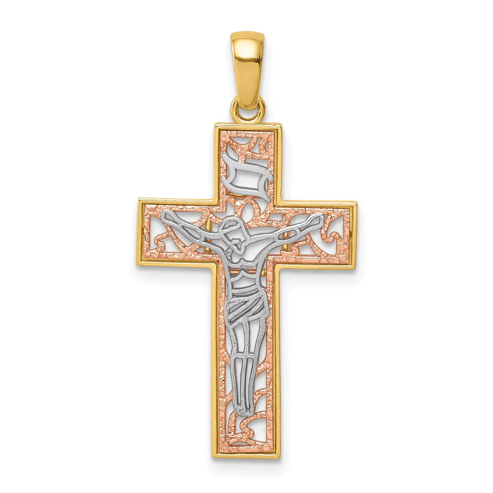 14K Two-Tone w/White Rhodium Crucifix Pendant