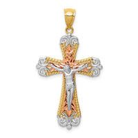 Load image into Gallery viewer, 14K Tri-Color D/C w/White Rhodium Crucifix Pendant
