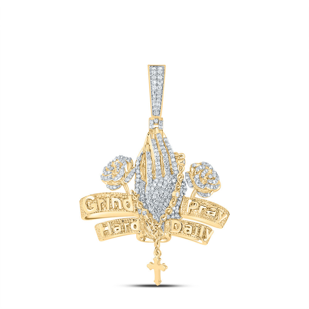 3/4CTW-DIA NK  PRAYING ROSE MENS CHARM