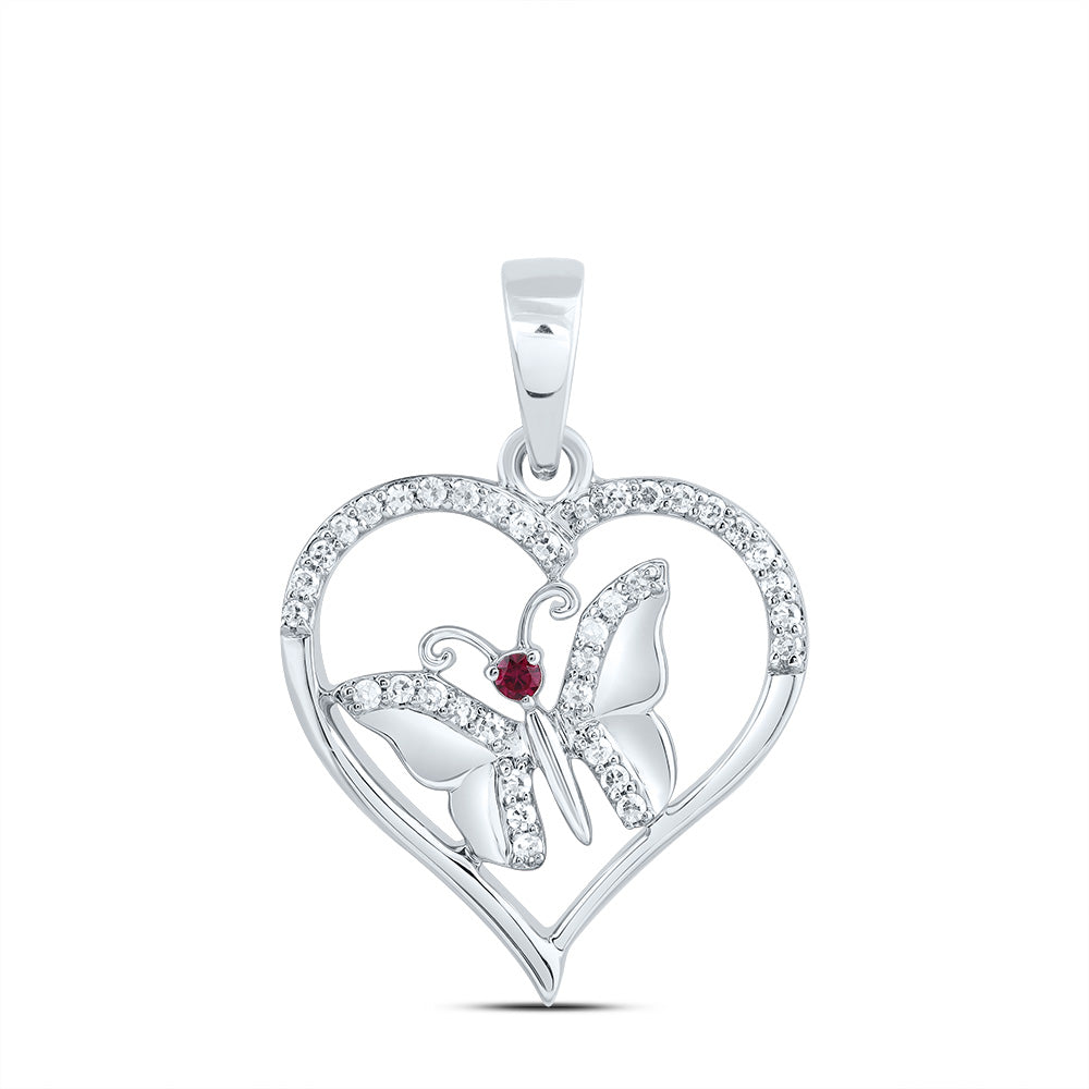 1/10CTW-DIA CN 1.3MM RD-RU NAT GEM BUTTERFLY HEART PENDANT