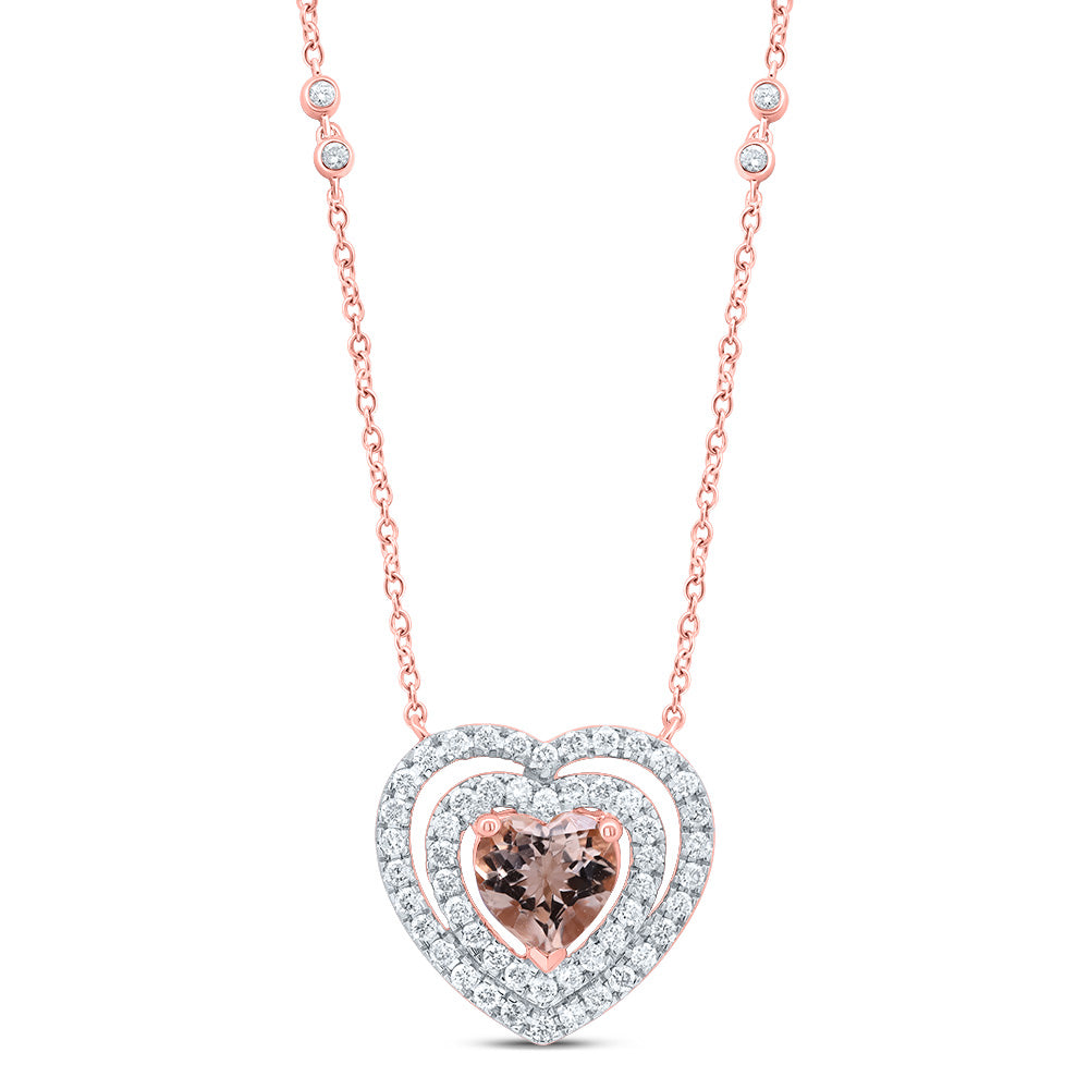 3/8CTW-DIA CN 6X6 MM HEART-MORGANITE FASHION NECKLACE (18 INCH)