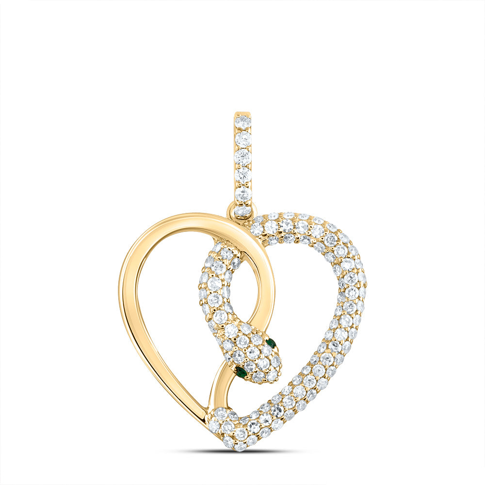 5/8CTW-DIA CN 0.014CTW-RD-EM NAT GEM SNAKE HEART PENDANT