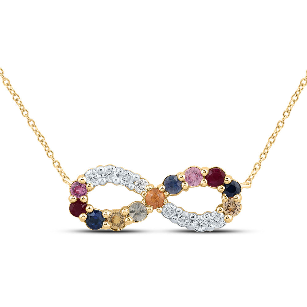 1/8CTW-DIA P1 3/8CTW RD-NAT GEM MULTI CLR SAPPHIRE INFINITY NECKLACE (18 INCH)