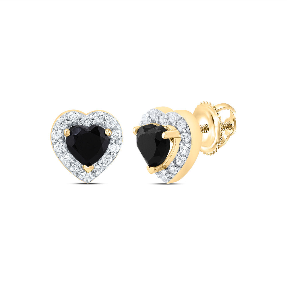 1/5CTW-DIA CN 4.60 MM HEART BLACK ONYX FASHION EARRING