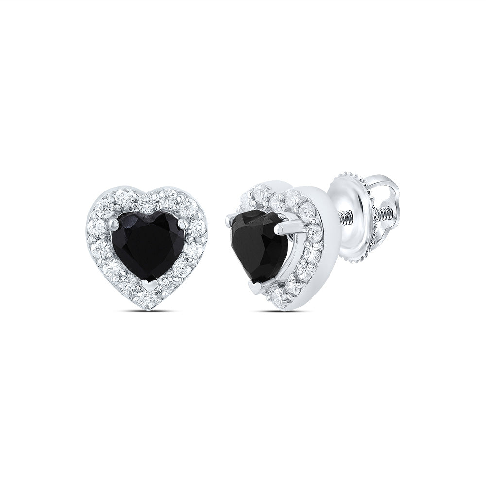 1/5CTW-DIA CN 4.60 MM HEART BLACK ONYX FASHION EARRING