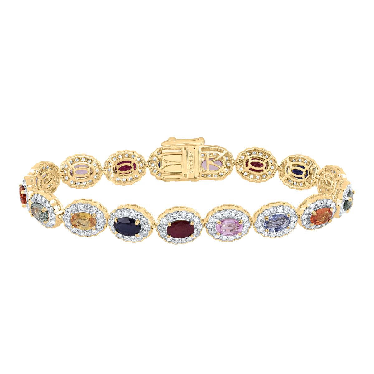 2 1/4CTW-DIA CN 9 1/5CTW-OV- NAT GEM MULTI CLR SAPPHIRE BRACELET(7INCH)