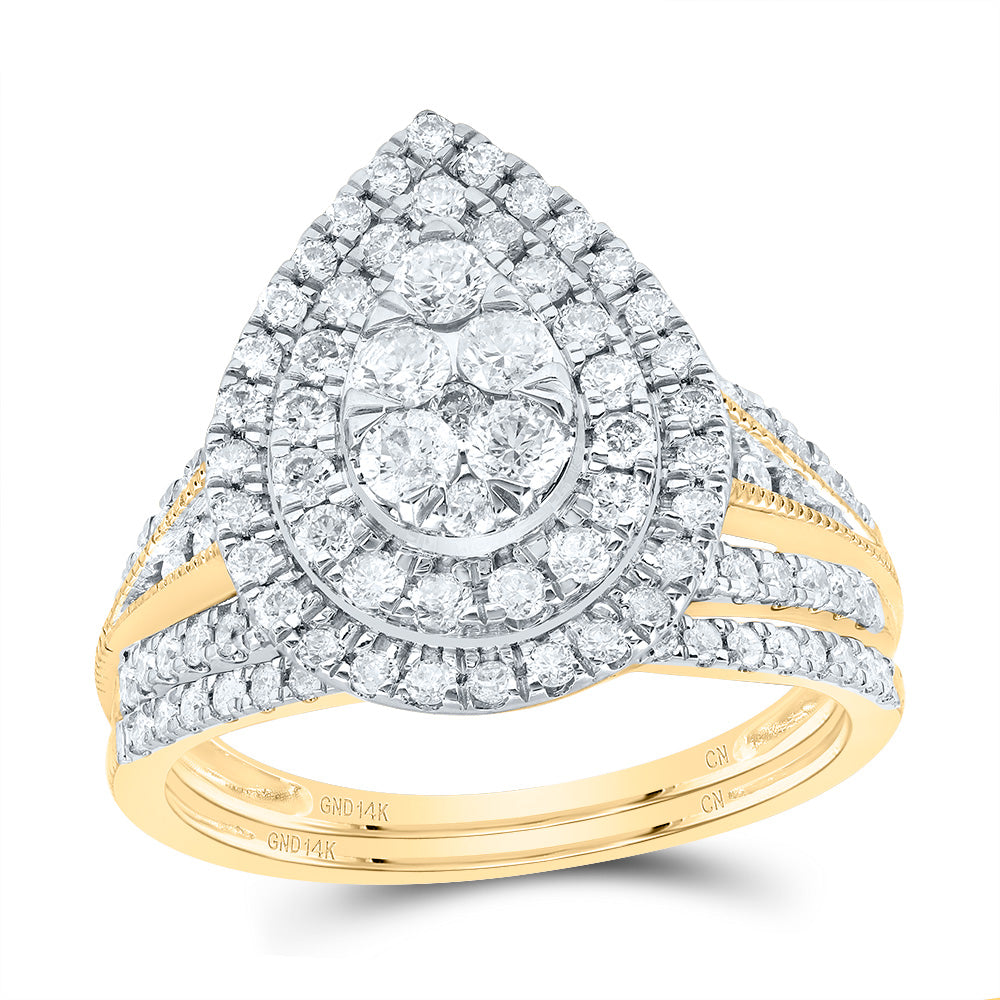 1CTW-DIA CN PEAR DOUBLE HALO BRIDAL SET