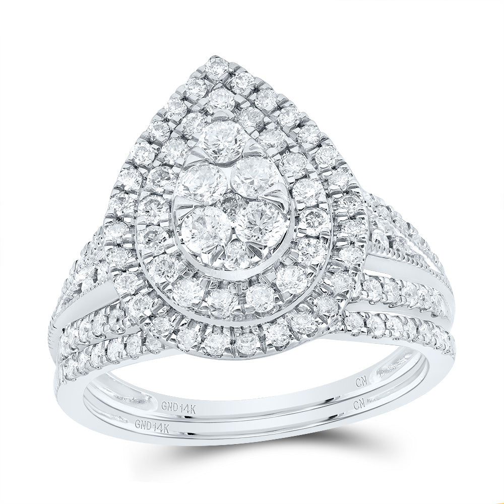 1CTW-DIA CN PEAR DOUBLE HALO BRIDAL SET