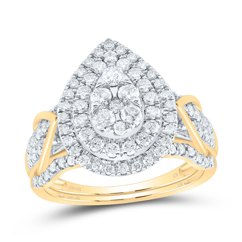 1CTW-DIA CN PEAR DOUBLE HALO BRIDAL SET