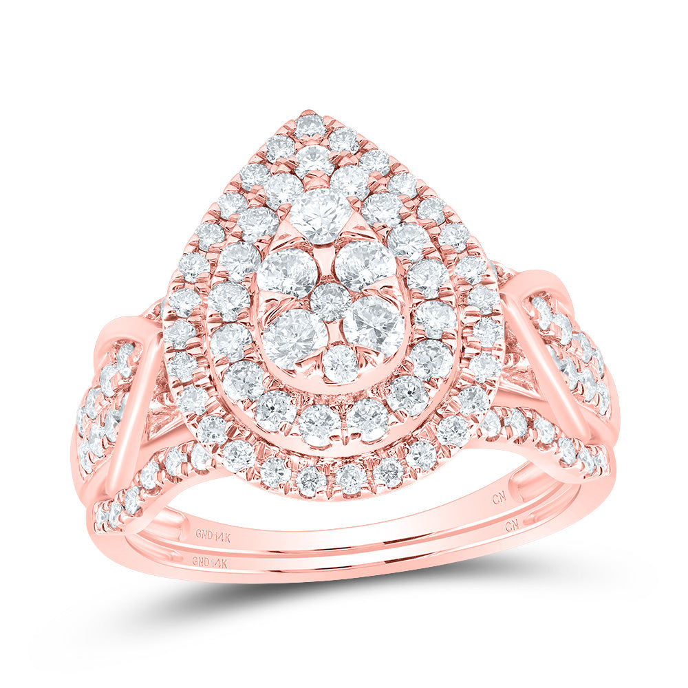 1CTW-DIA CN PEAR DOUBLE HALO BRIDAL SET