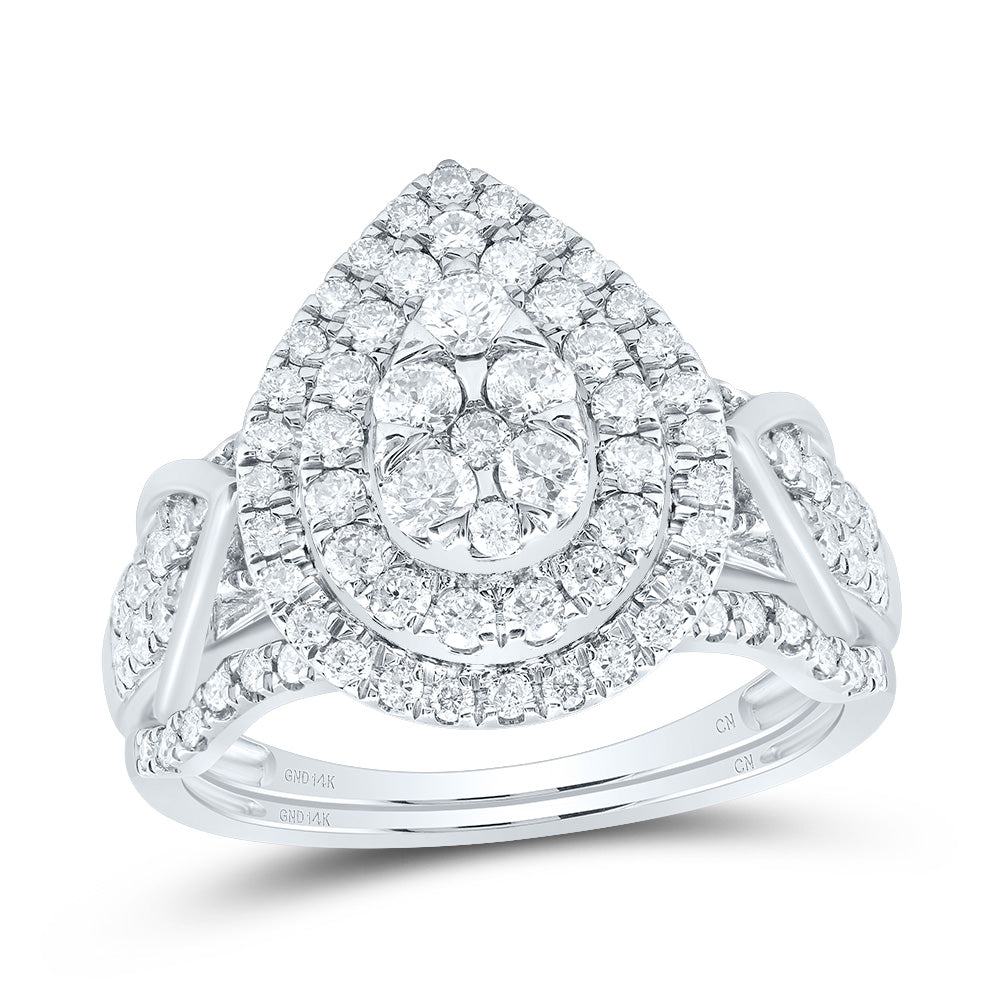 1CTW-DIA CN PEAR DOUBLE HALO BRIDAL SET