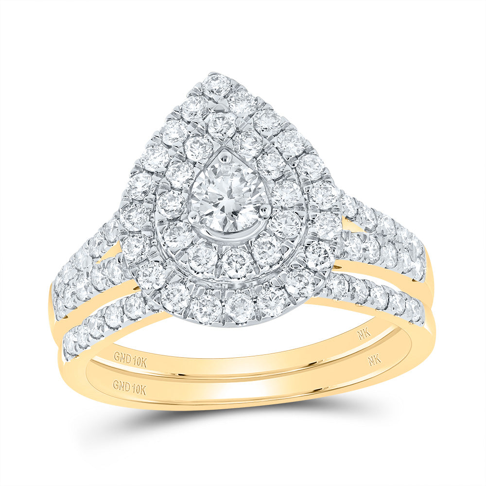 1CTW-DIA NK 1/5CT-CRD PEAR DOUBLE HALO BRIDAL SET