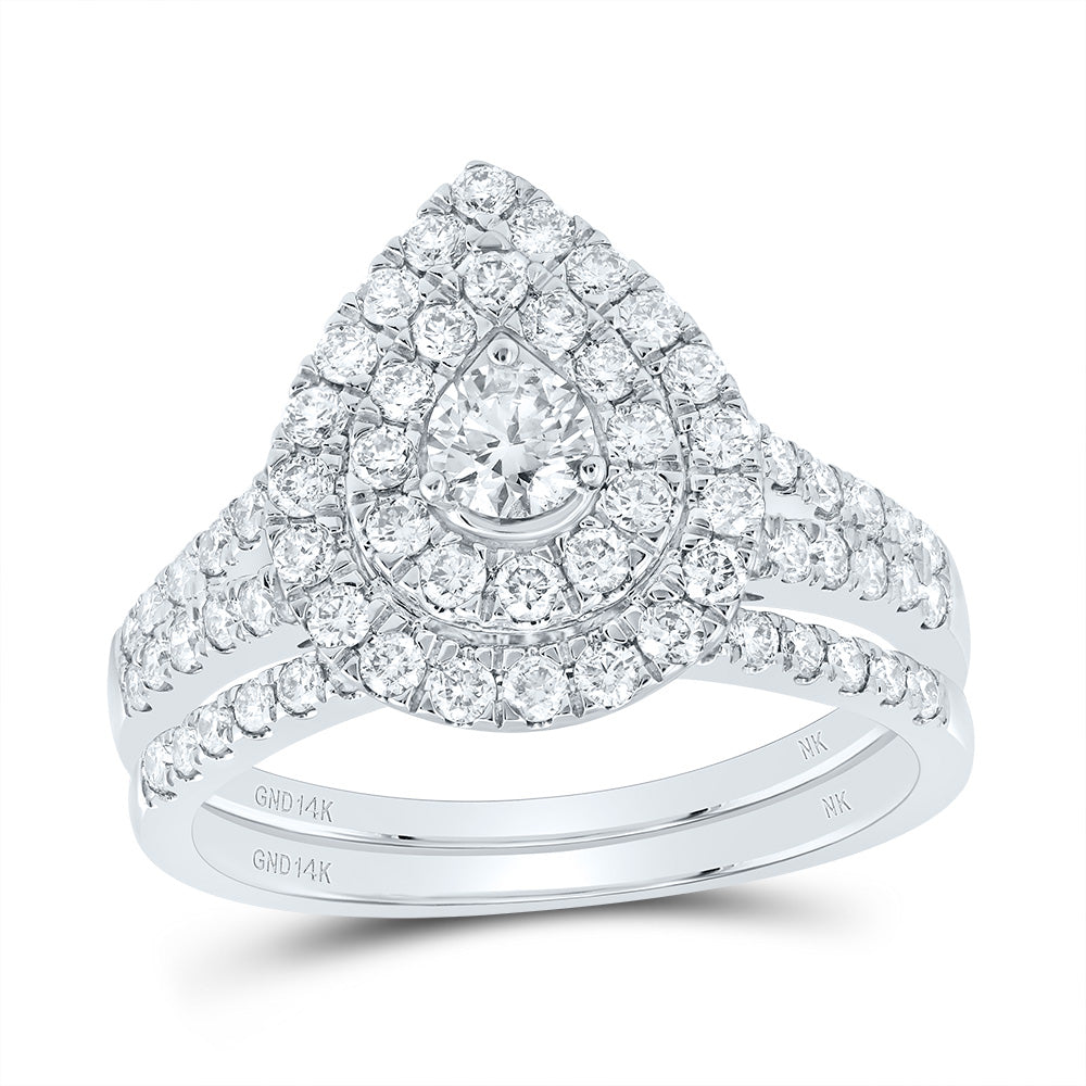 1CTW-DIA NK 1/5CT-CRD PEAR DOUBLE HALO BRIDAL SET