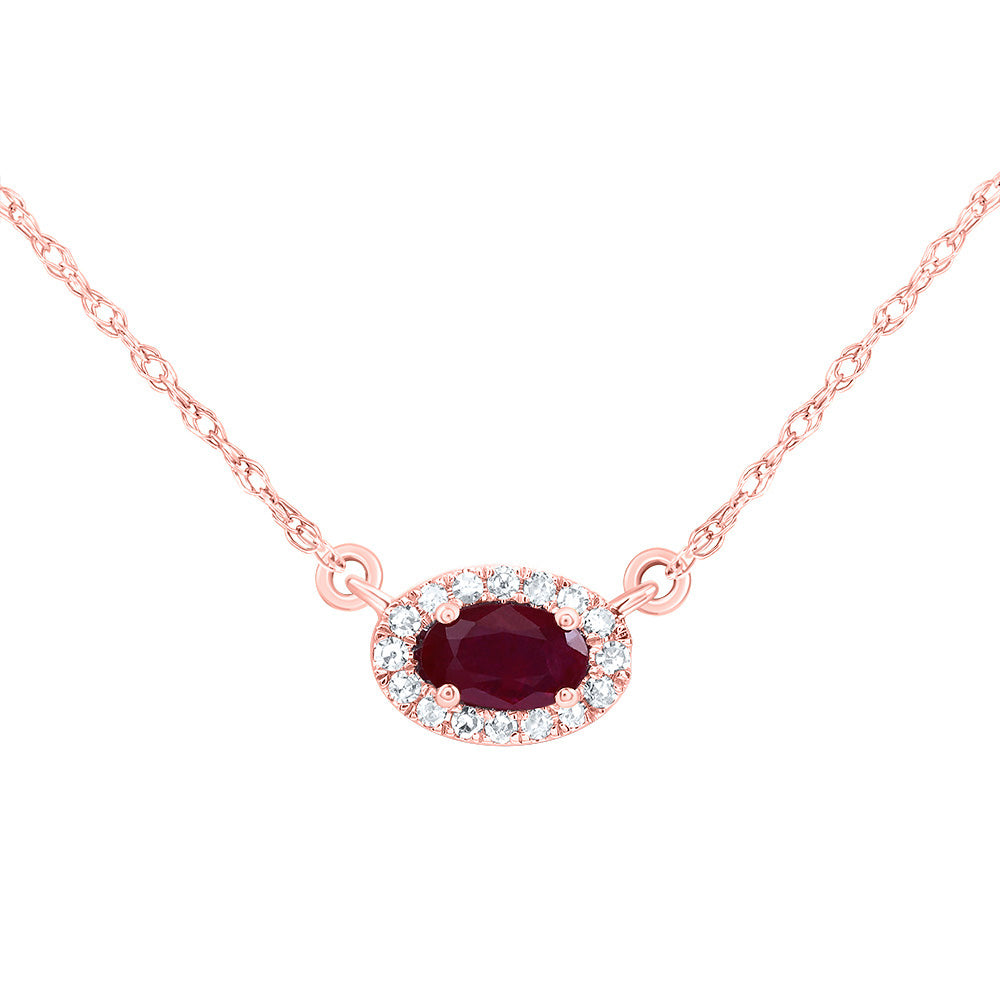 1/20CTW-DIA CN 5X3MM OV-RU NAT GEM OVAL NECKLACE (18 INCH)