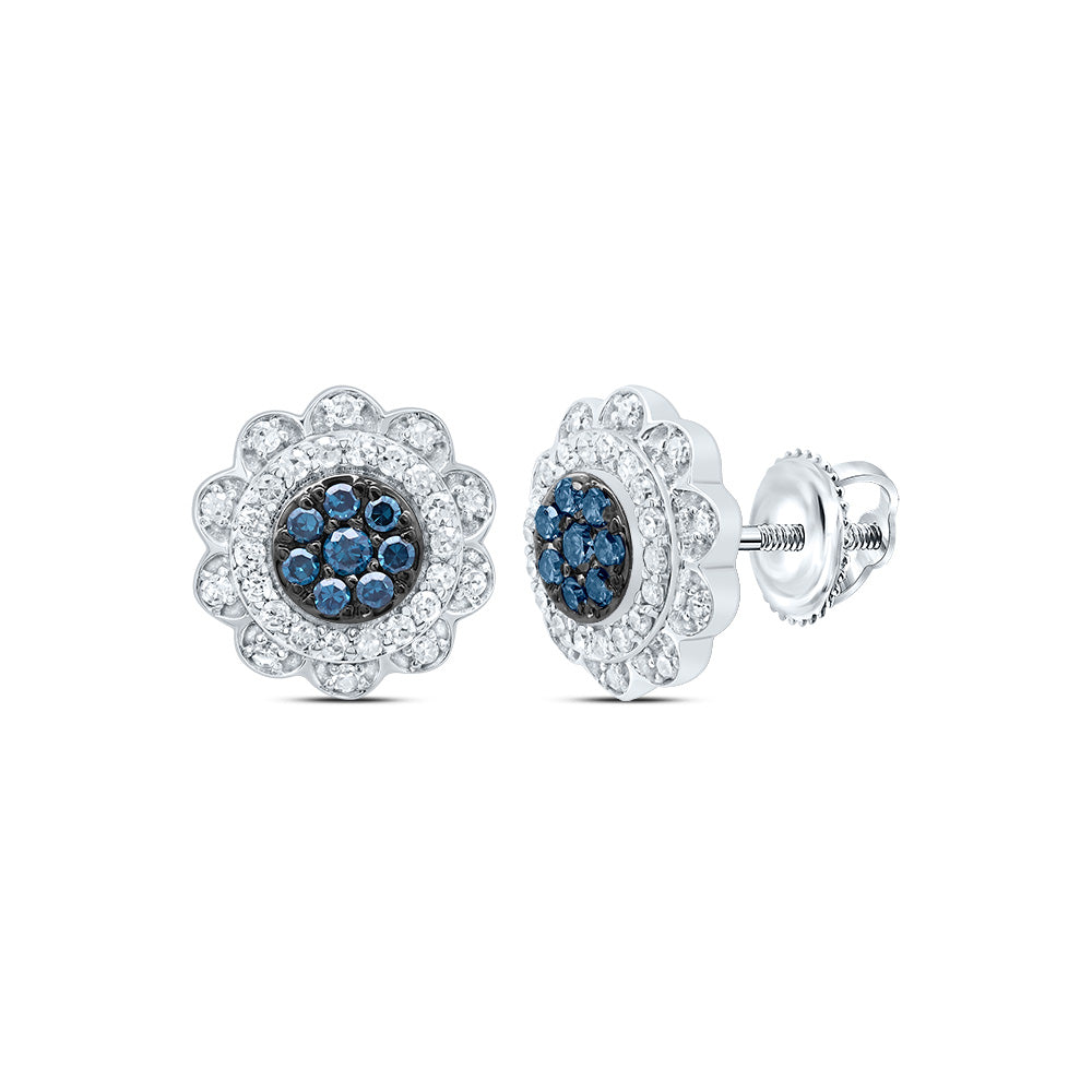 3/8CTW-DIA P1 GIFT BLUE DIAMOND FLOWER STUD EARRING