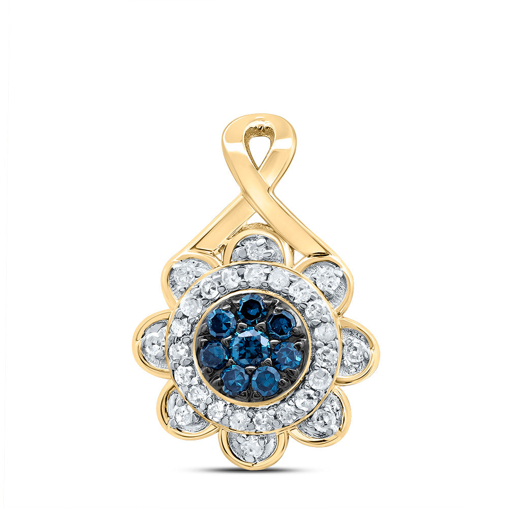 1/5CTW-DIA P1 GIFT BLUE DIAMOND FLOWER PENDANT