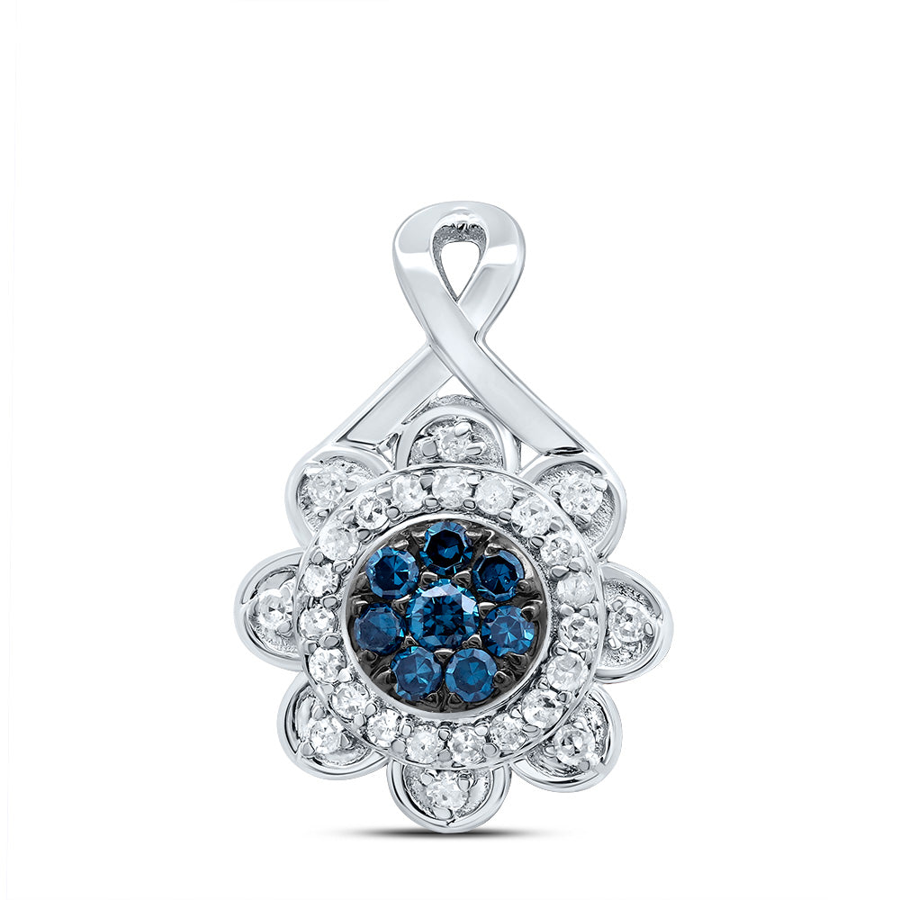 1/5CTW-DIA P1 GIFT BLUE DIAMOND FLOWER PENDANT