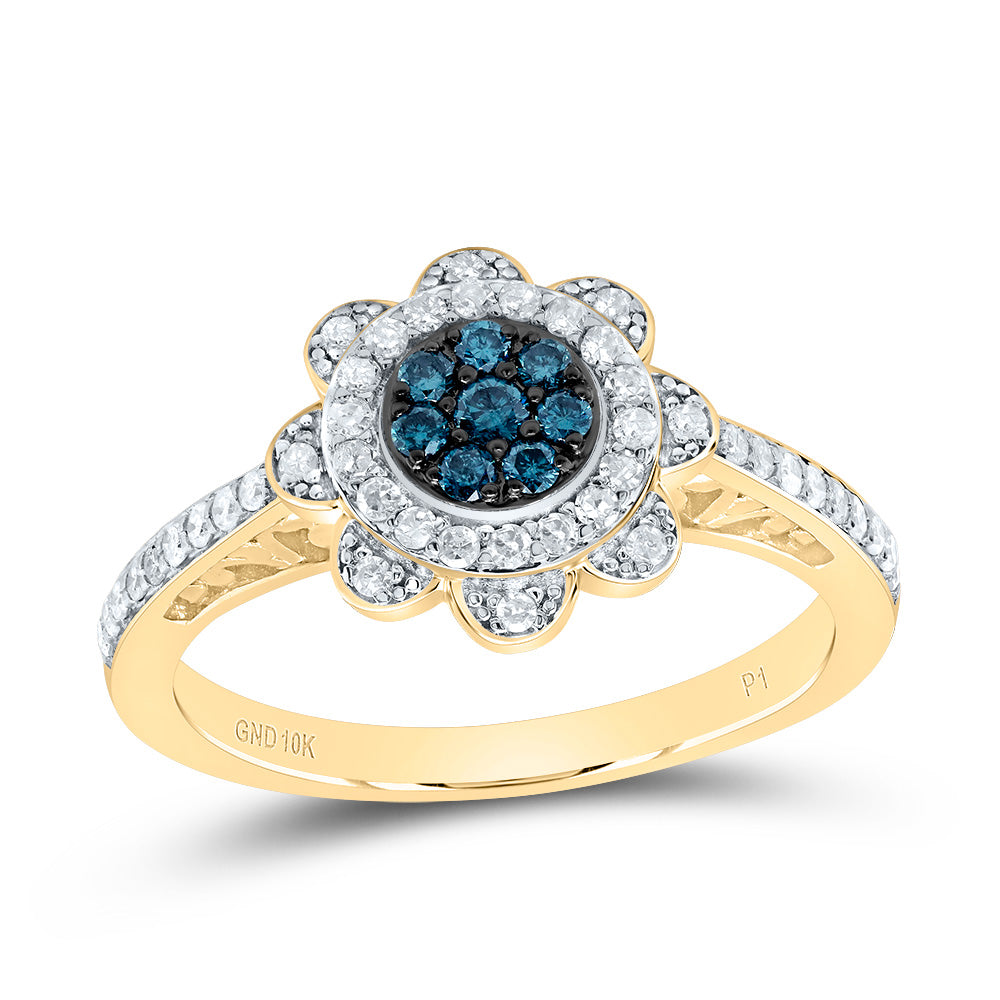 3/8CTW-DIA P1 GIFT BLUE DIAMOND FLOWER RING