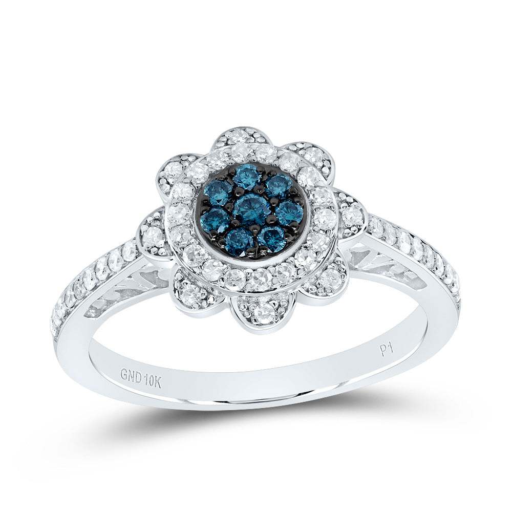 3/8CTW-DIA P1 GIFT BLUE DIAMOND FLOWER RING