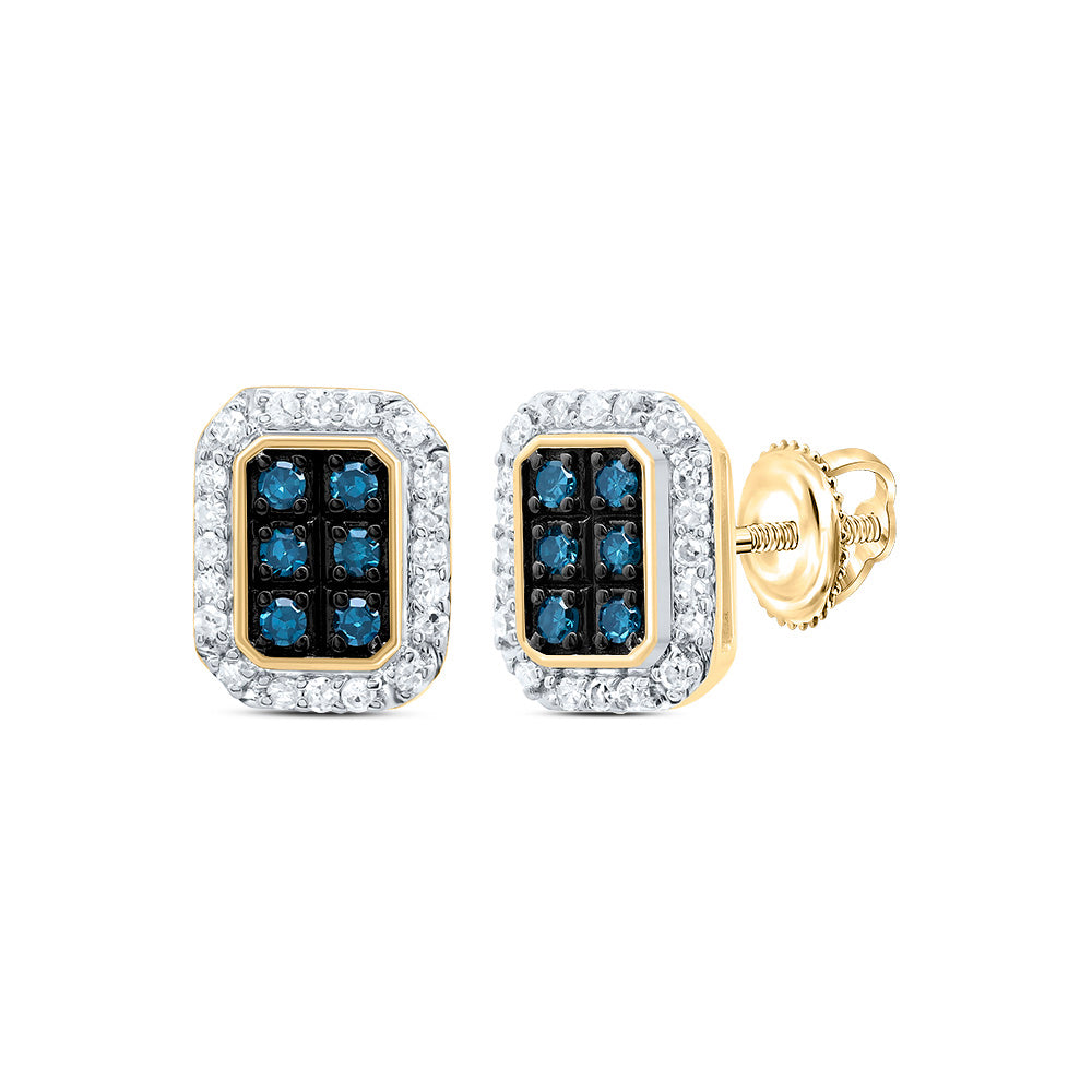 1/5CTW-DIA P1 GIFT BLUE DIAMOND EMERLAD STUD EARRING