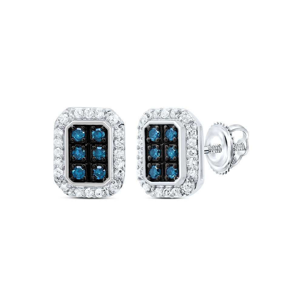 1/5CTW-DIA P1 GIFT BLUE DIAMOND EMERLAD STUD EARRING